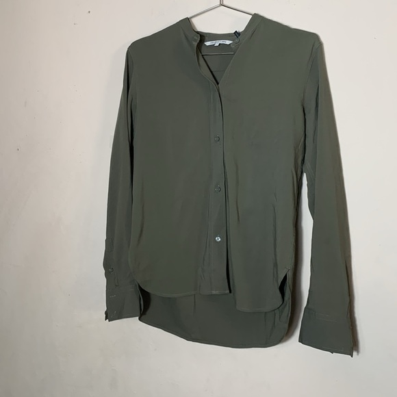 Helmut Lang Blouse Button Down Organza Green Luxe Minimal Size Small - Picture 5 of 8
